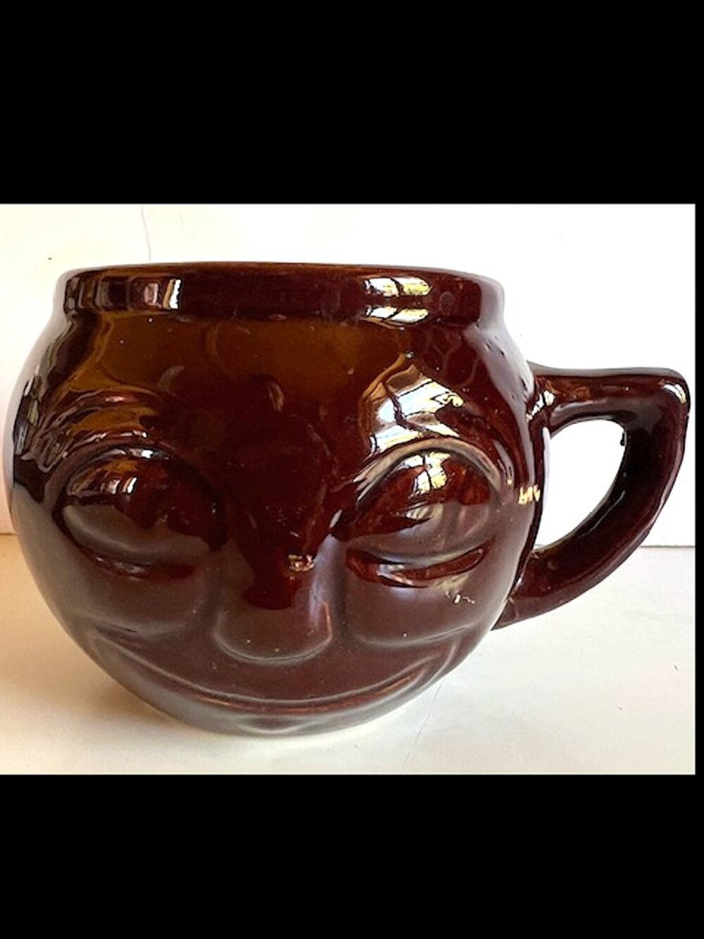 Vintage McCoy USA Pottery Brown Mug - Man in the Moon Face Mug